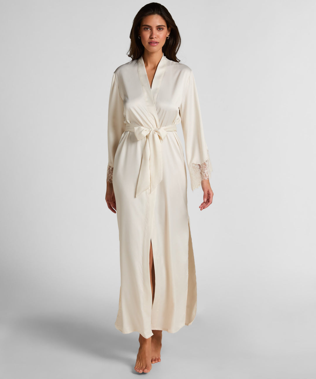 Kimono Long Satin Lace Valerie - White