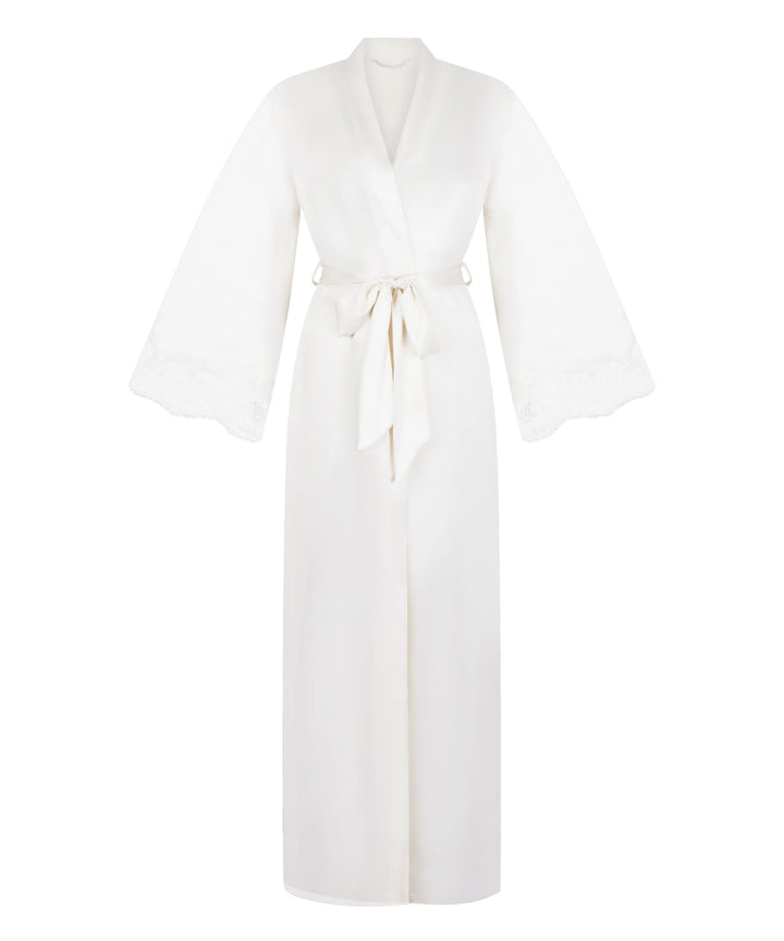 Kimono Long Satin Lace Valerie - White