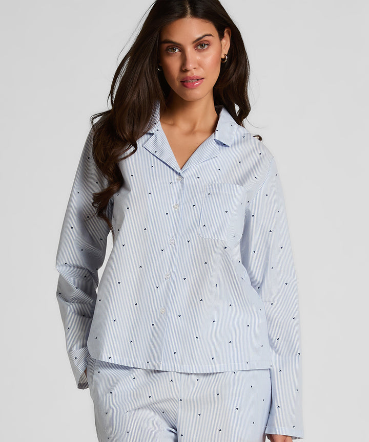 Striped Heart Print Long Sleeve Button Shirt