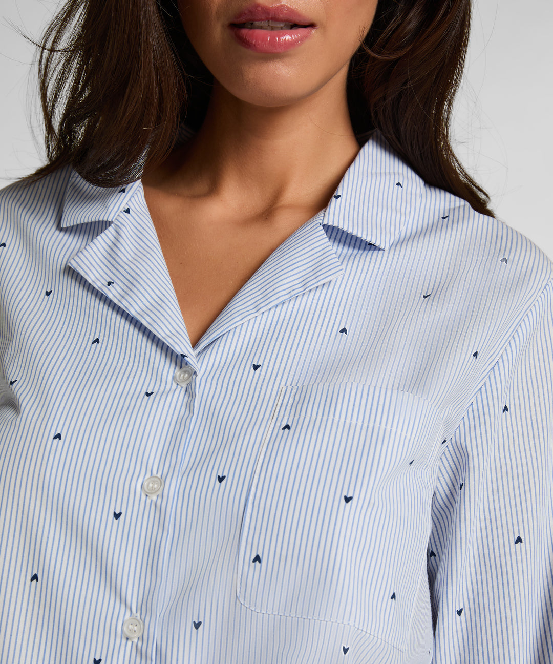 Striped Heart Print Long Sleeve Button Shirt