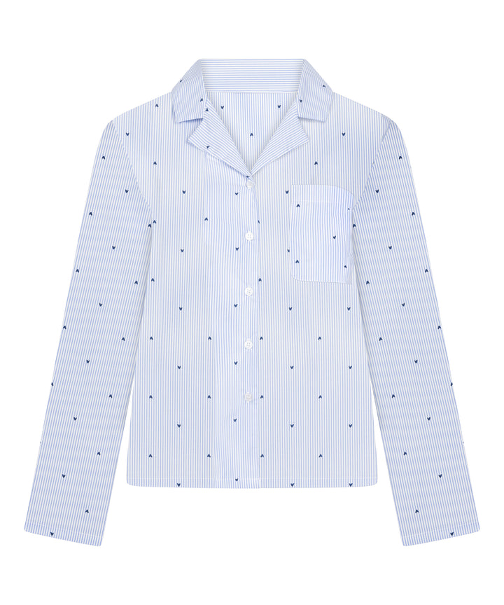 Striped Heart Print Long Sleeve Button Shirt