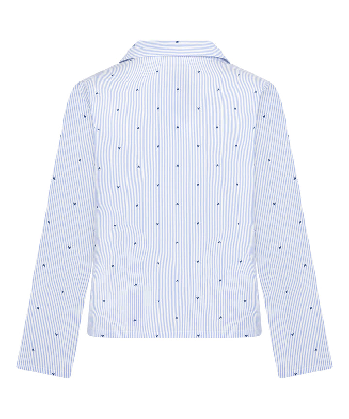 Striped Heart Print Long Sleeve Button Shirt