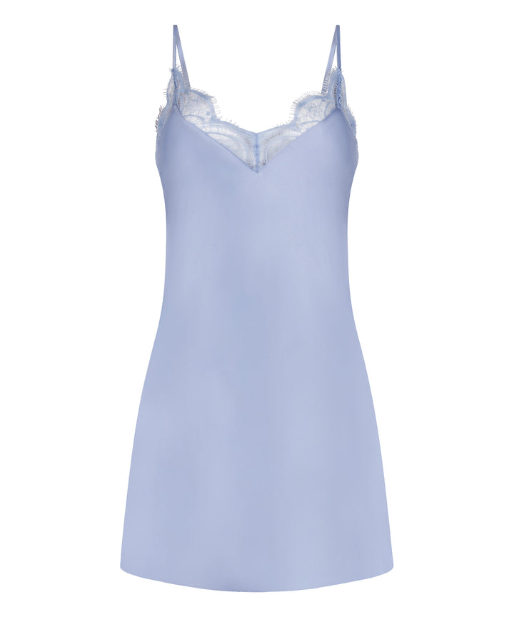 Satin Lace Trim Mini Slip Dress