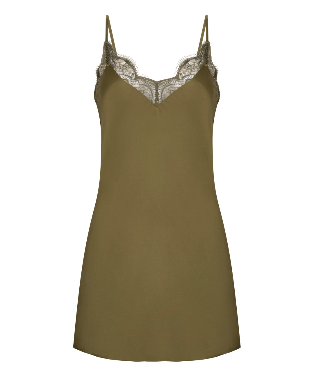 Satin Lace Trim Mini Slip Dress