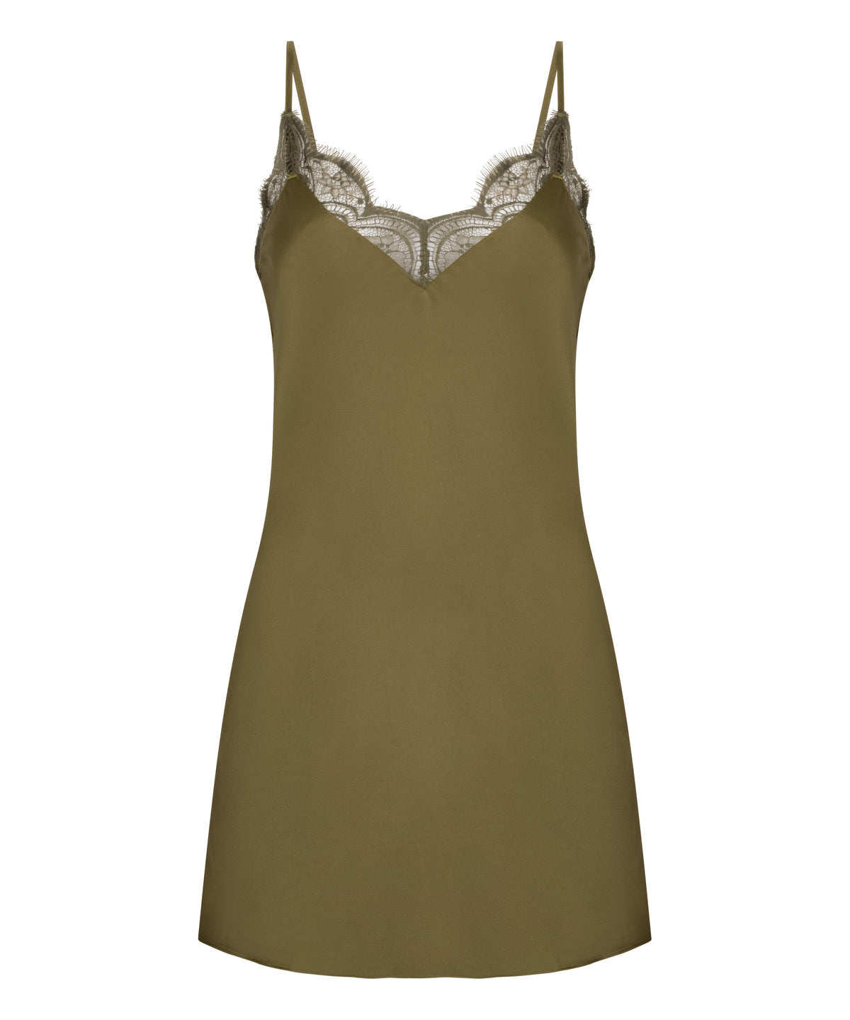 Satin Lace Trim Mini Slip Dress