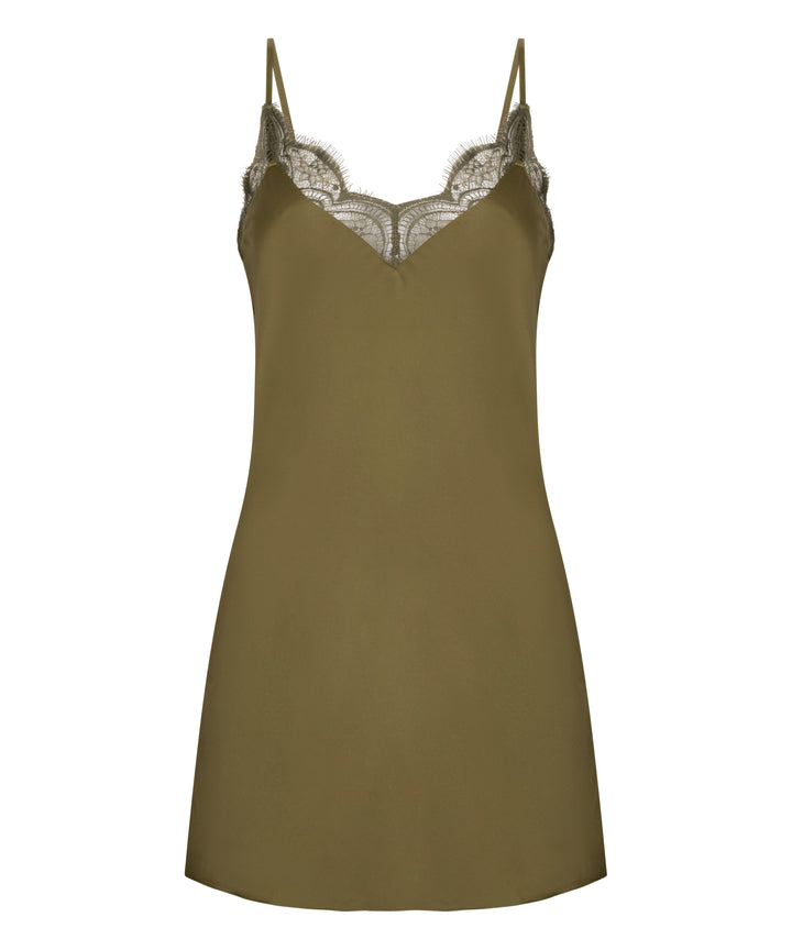 Satin Lace Trim Mini Slip Dress