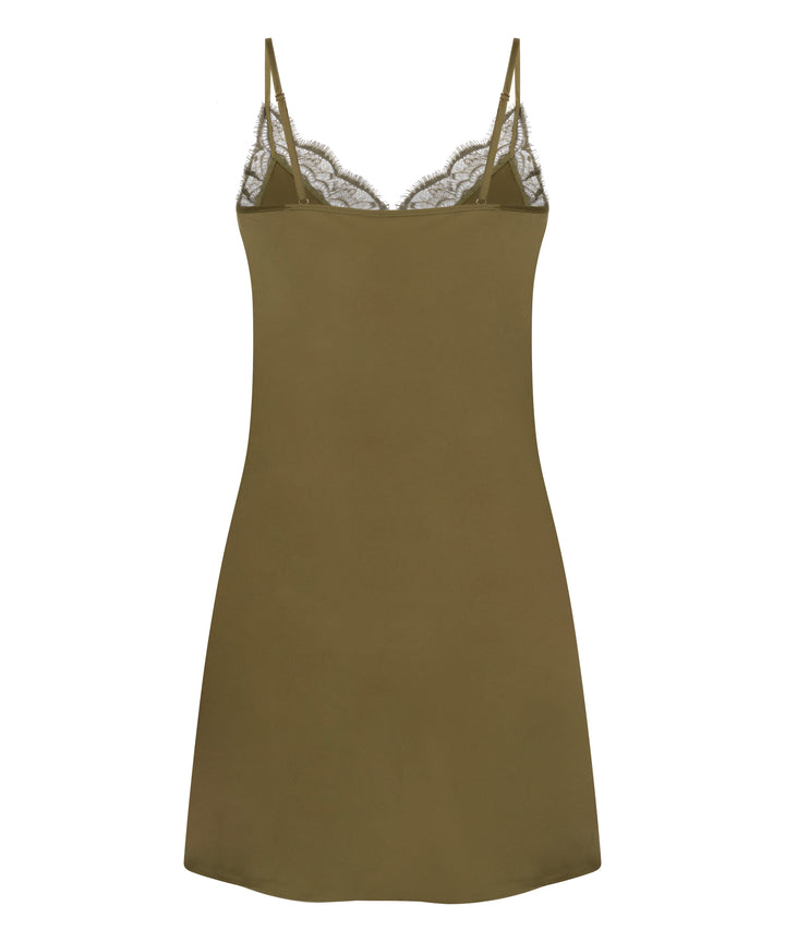 Satin Lace Trim Mini Slip Dress