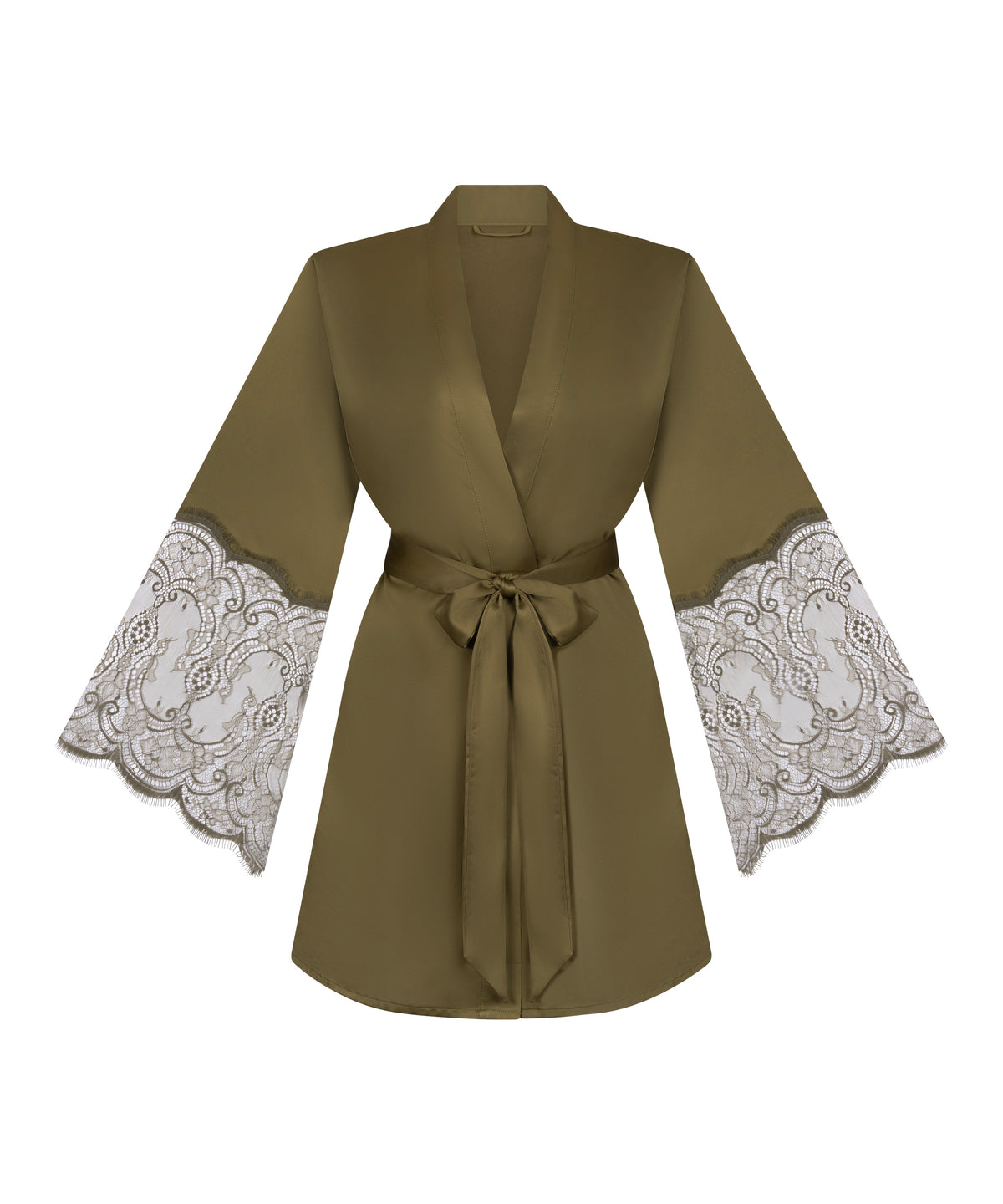 Women's Relaxed Fit Satin Lace Trim Short Kimono Robe