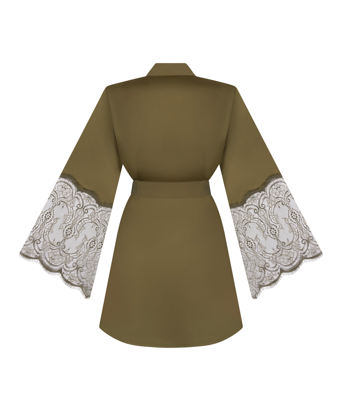 Women's Relaxed Fit Satin Lace Trim Short Kimono Robe