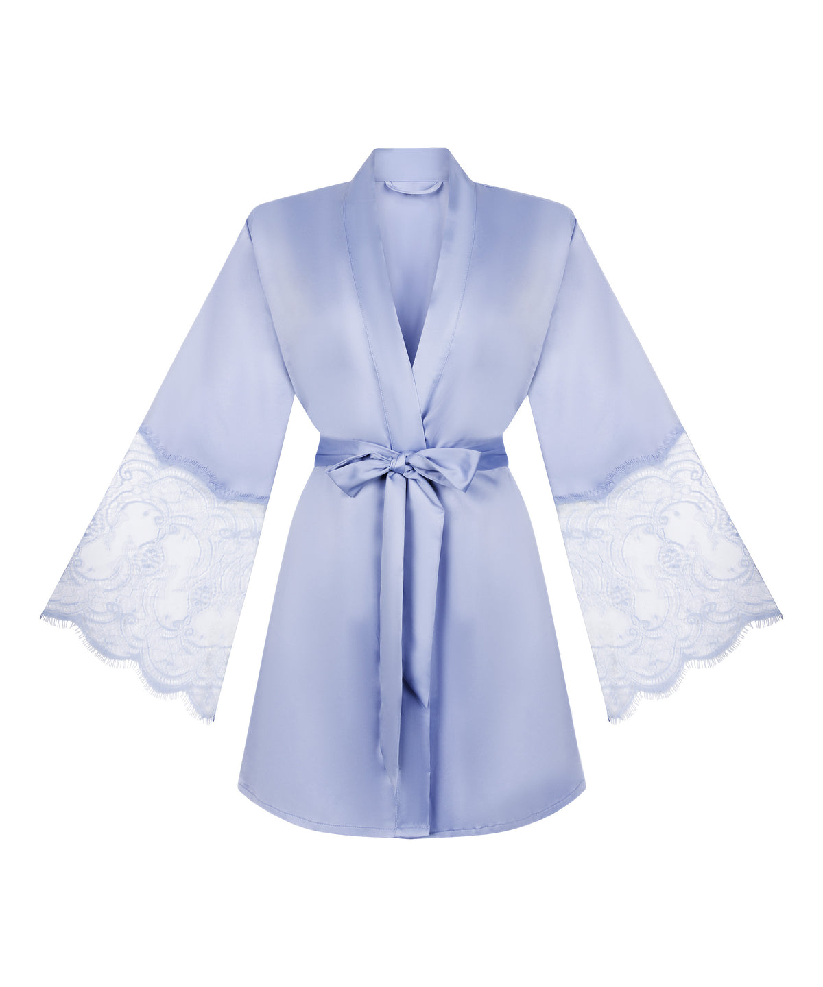 Women's Relaxed Fit Satin Lace Trim Short Kimono Robe
