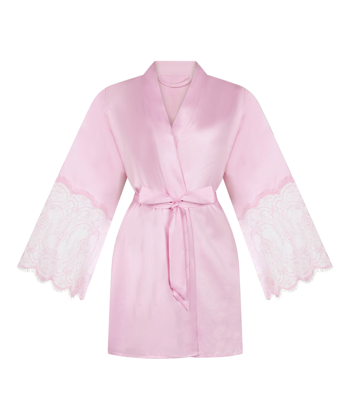 Women's Relaxed Fit Satin Lace Trim Short Kimono Robe