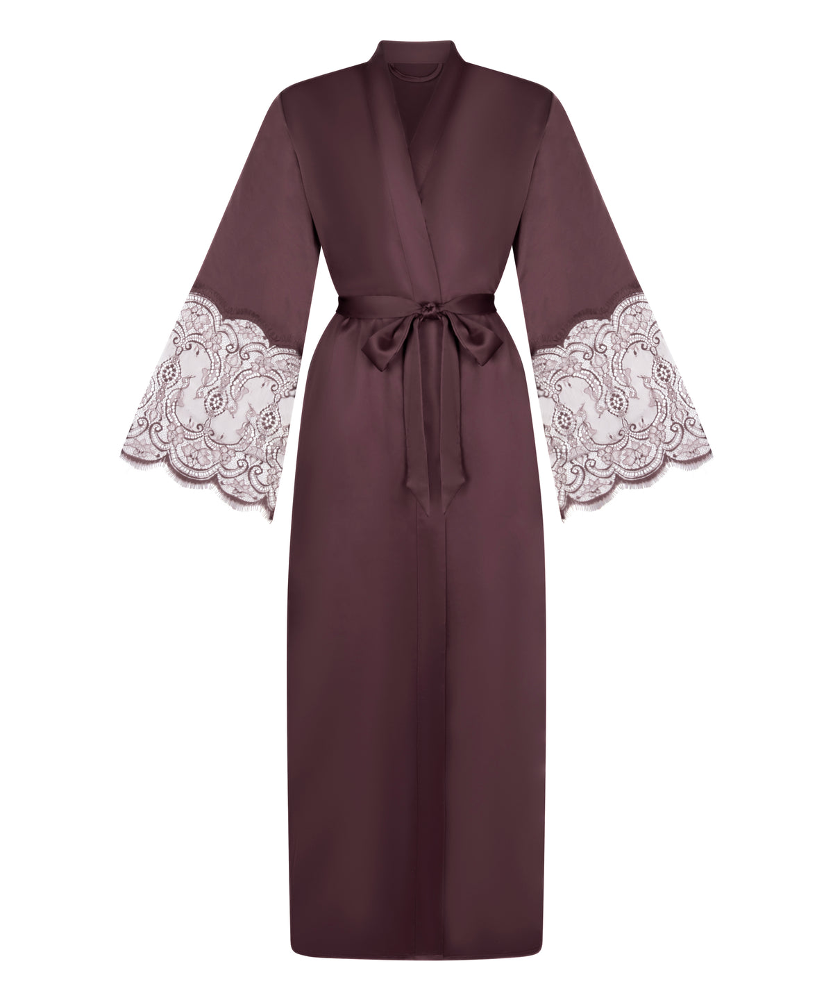 Women's Relaxed Fit Satin Lace Trim Maxi Length Robe