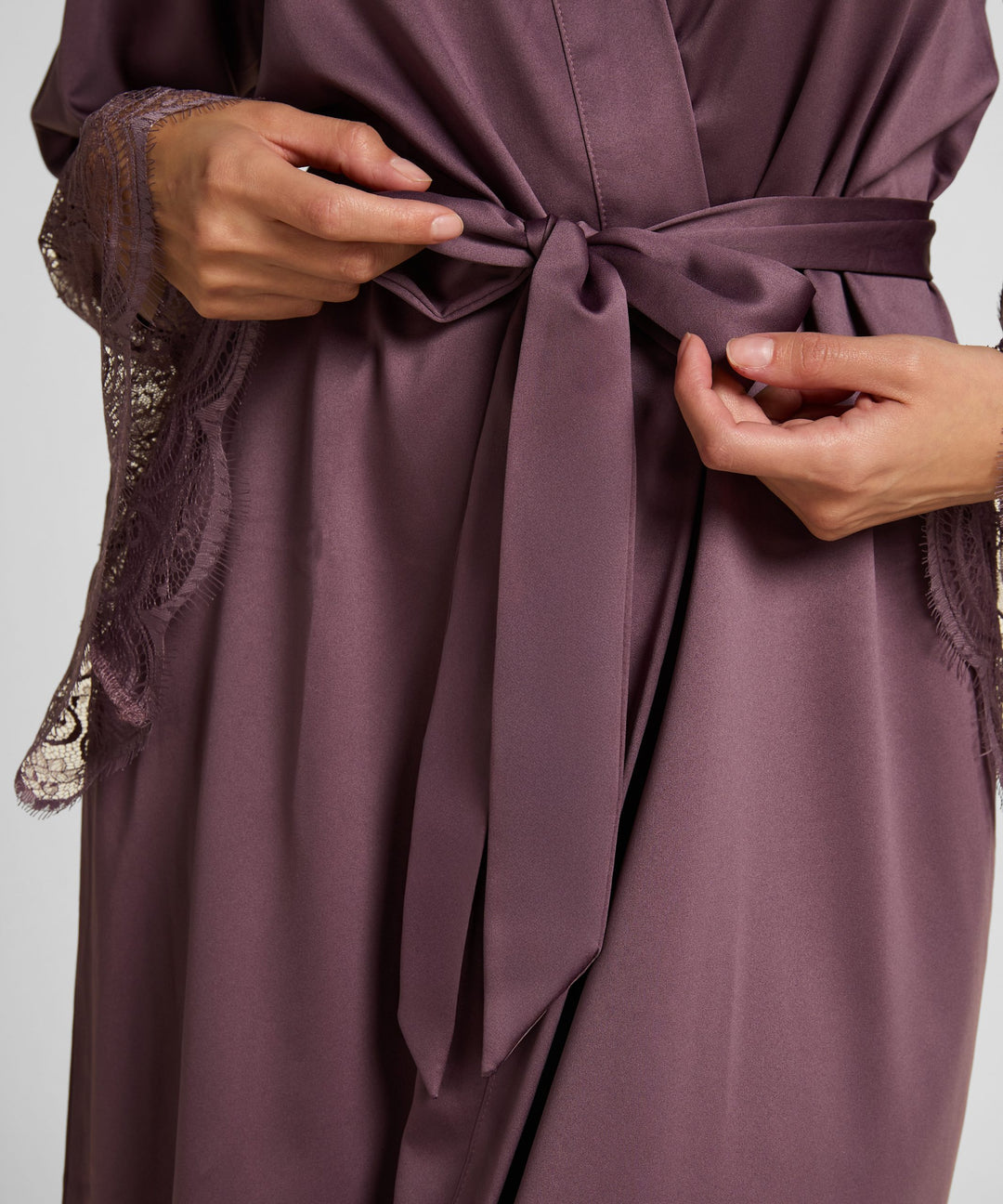 Kimono Long Satin Lace - Purple
