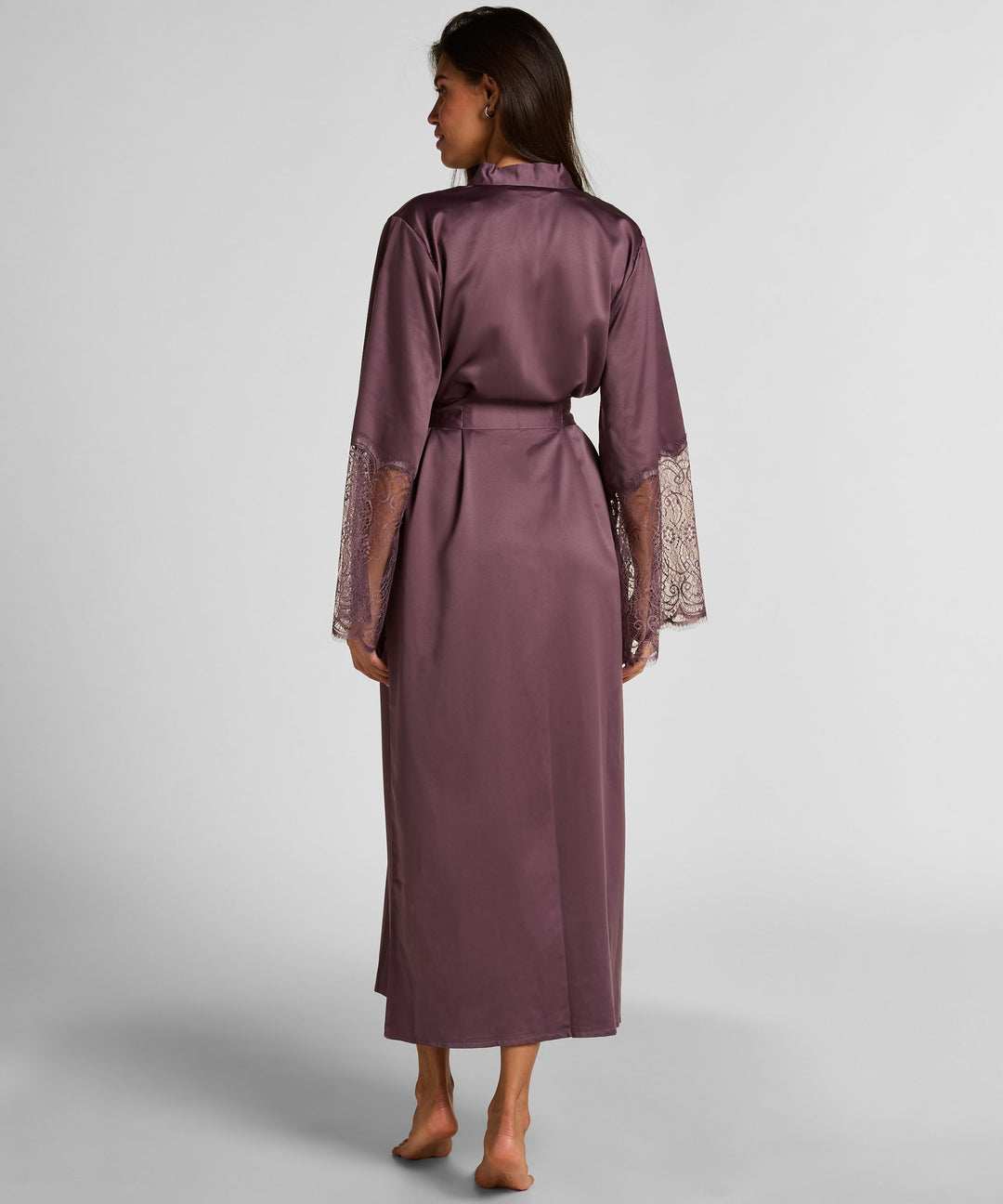 Kimono Long Satin Lace - Purple