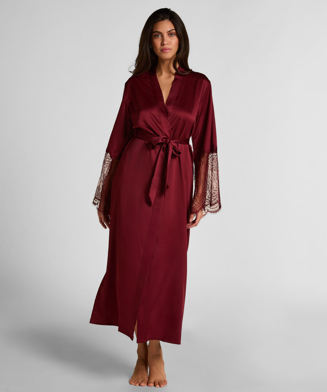 Kimono Long Satin Lace - Red