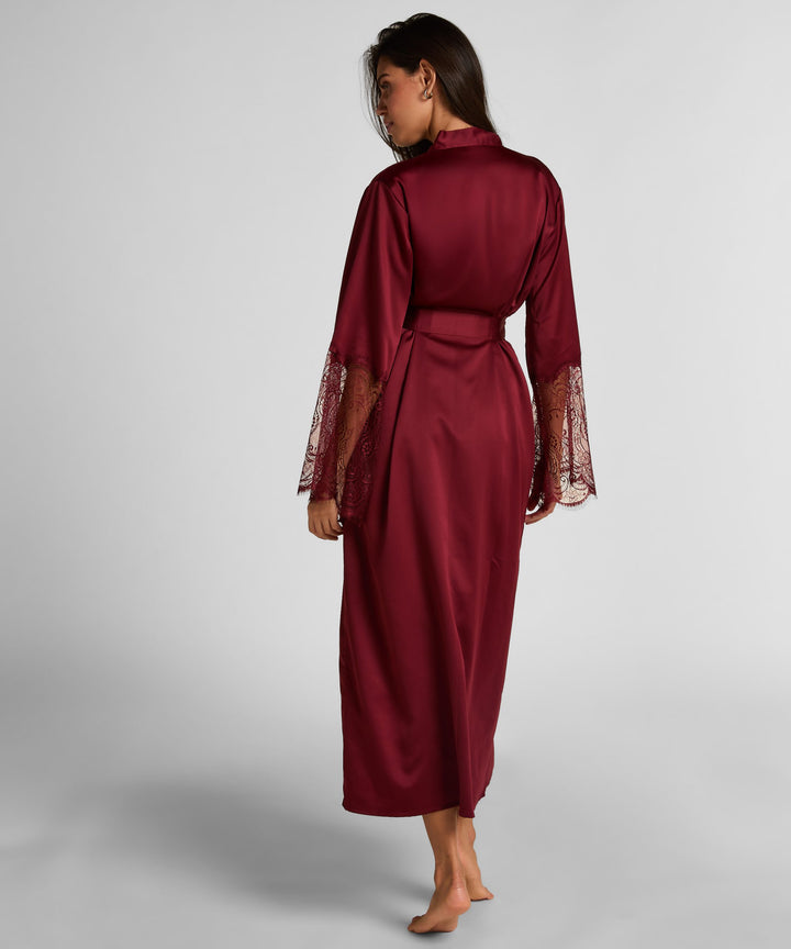 Kimono Long Satin Lace - Red