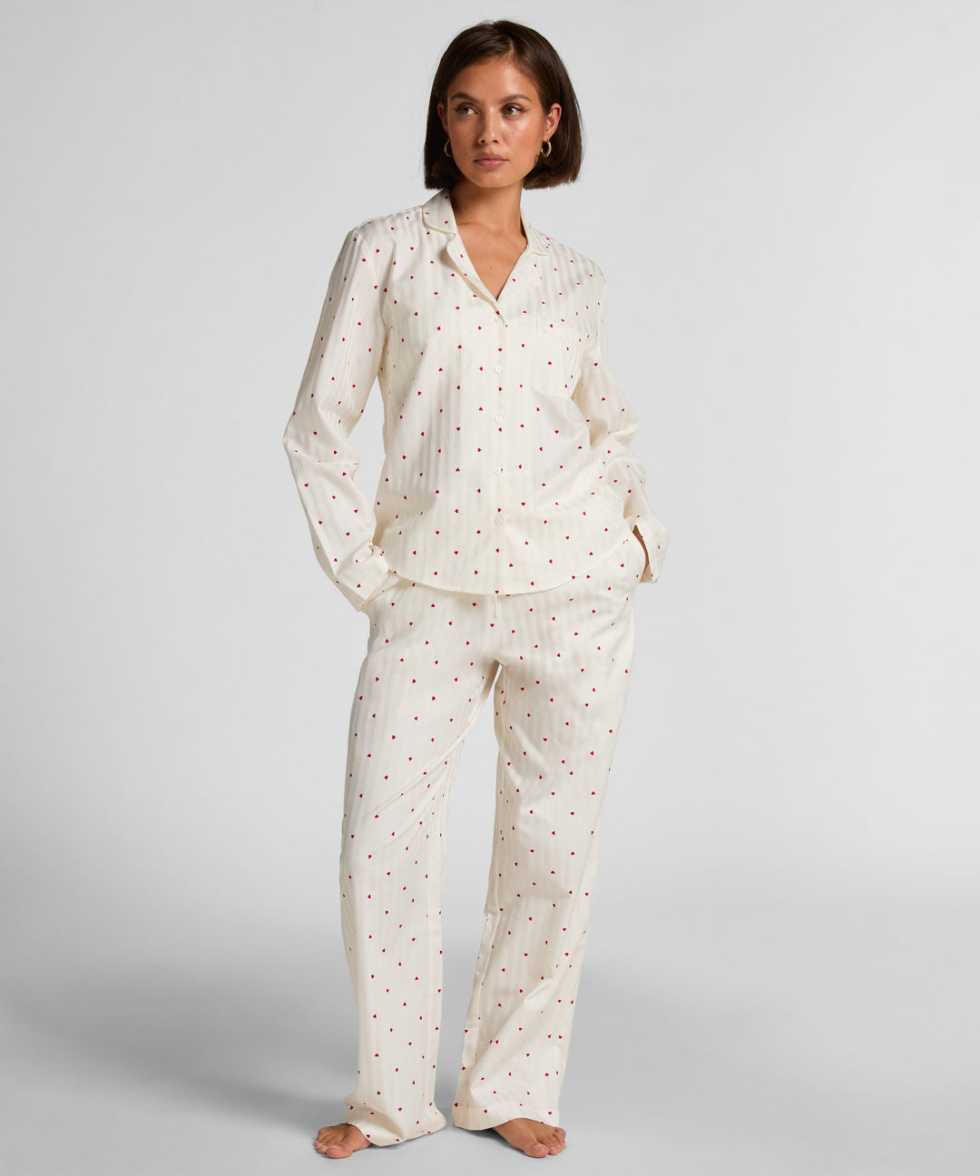 Pj Ls Co Jacquard Hearts - White