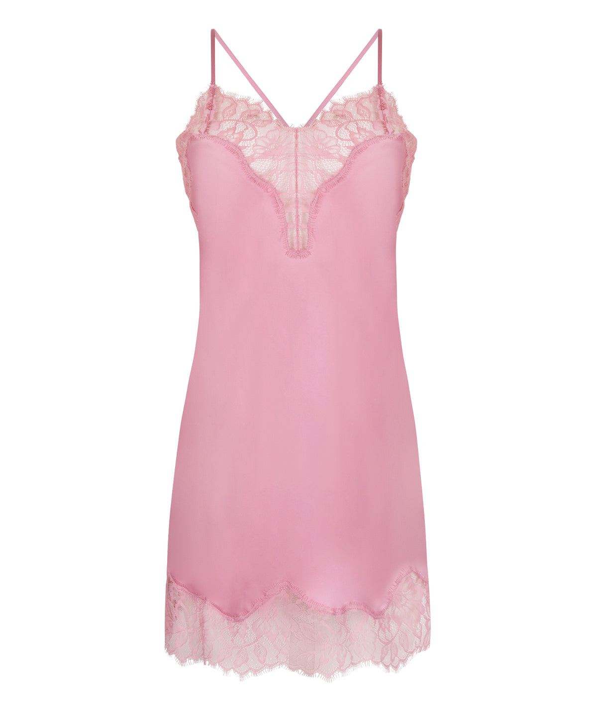 Women's Slim Fit Satin Lace Trim Slip Nightdress