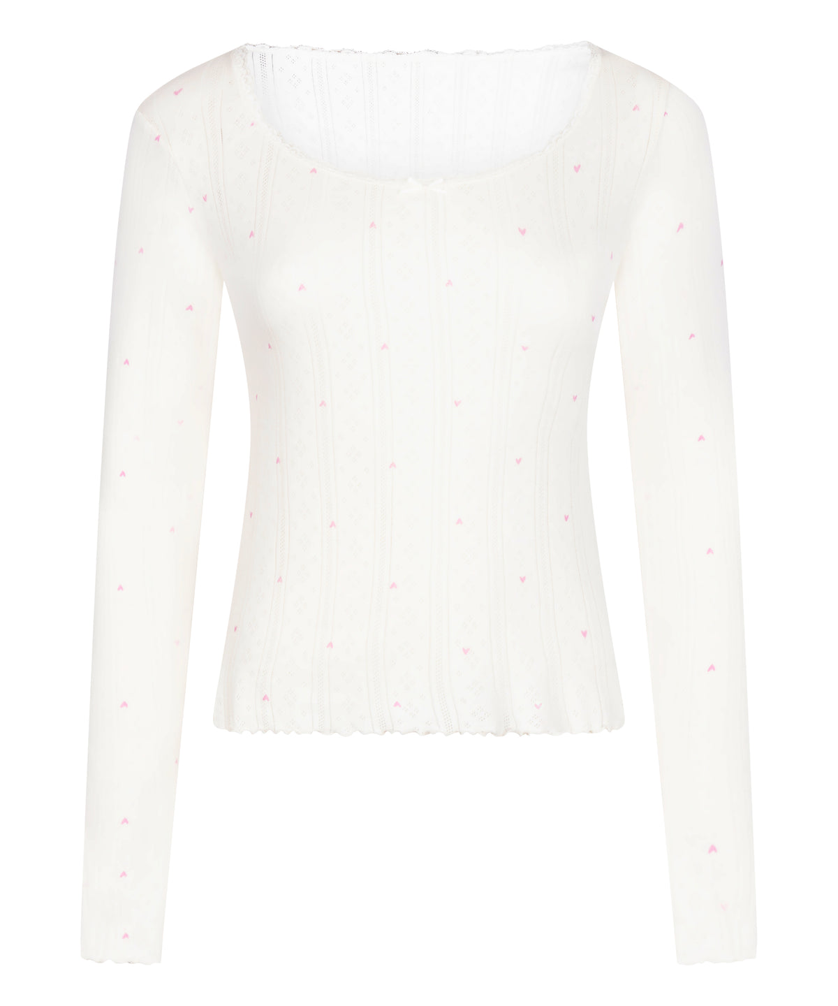 Women's Slim Fit Heart Pointelle Scoop Neck Top