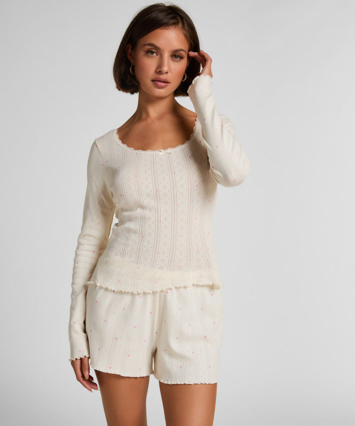 Top Ls Pointelle Lace Hearts - White