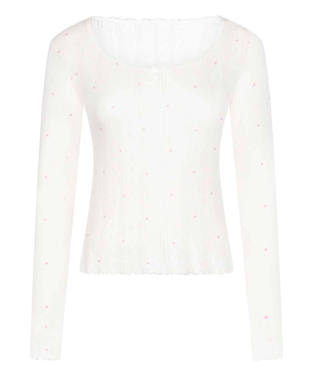 Top Ls Pointelle Lace Hearts - White
