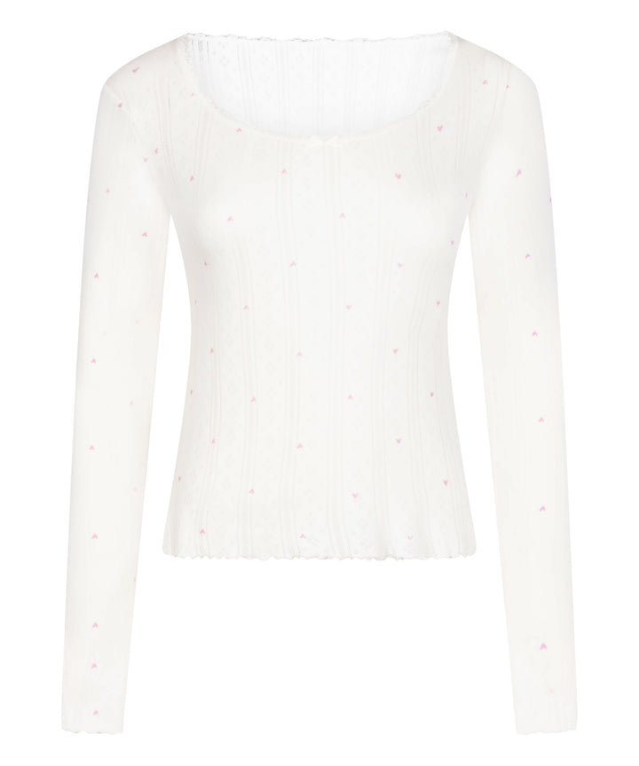 Top Ls Pointelle Lace Hearts - White