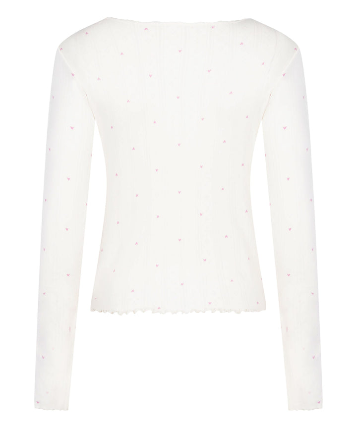 Top Ls Pointelle Lace Hearts - White