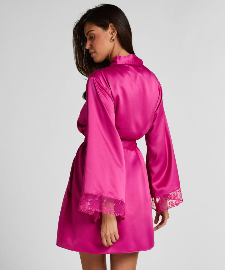 Kimono Satin Emb Peonie - Pink