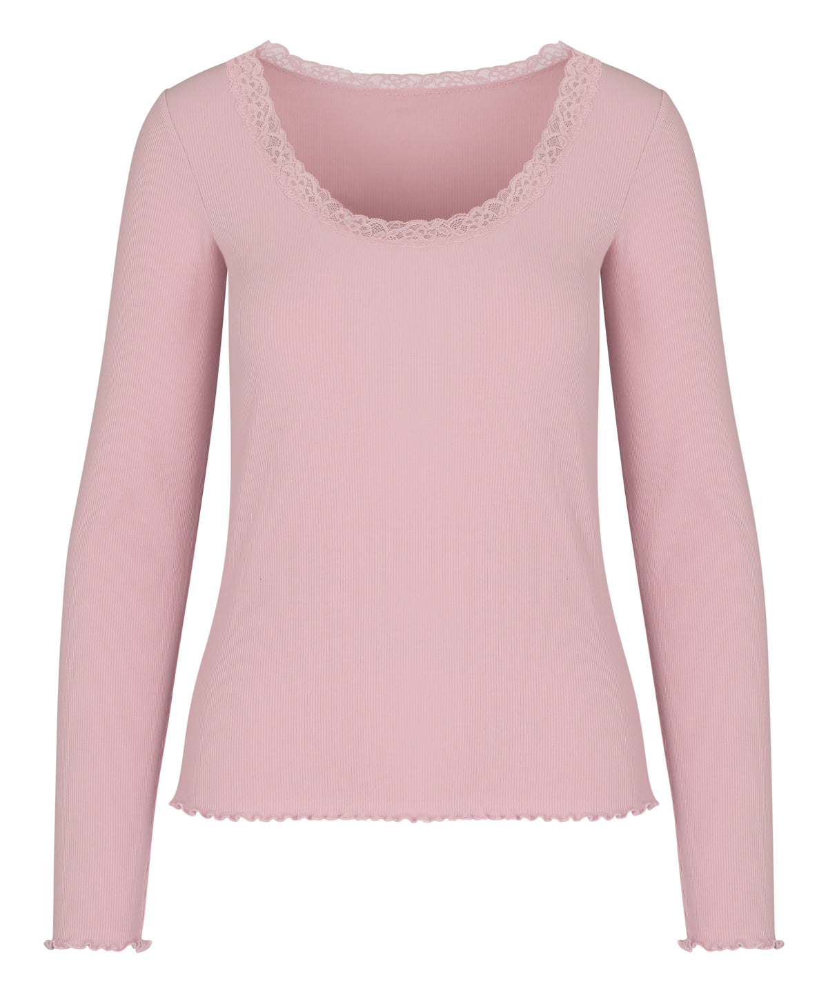Top Ls Jersey Rib Lace - Pale Mauve