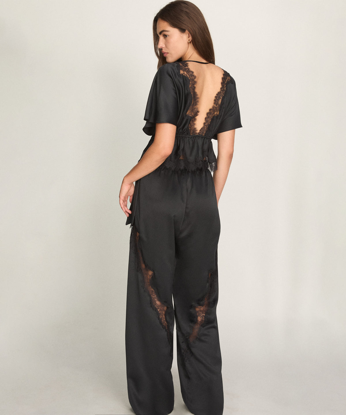 Pant Satin Wide Lace Legacy - Caviar