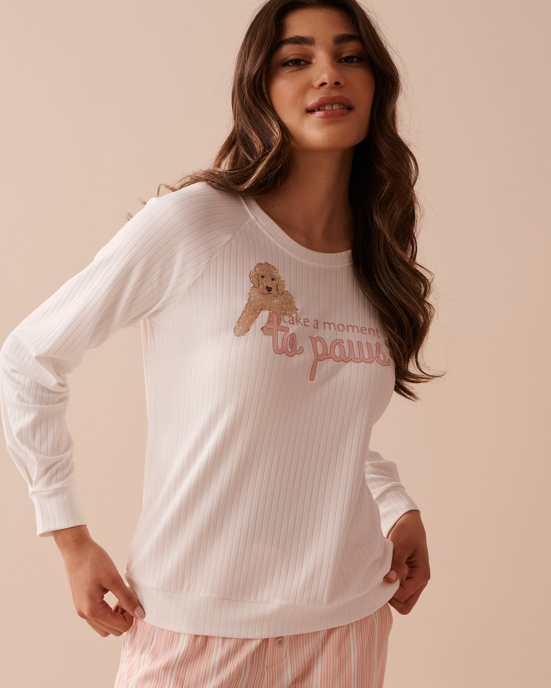 Dog Print Ribbed Jersey Long Sleeve Shirt - Oil Green