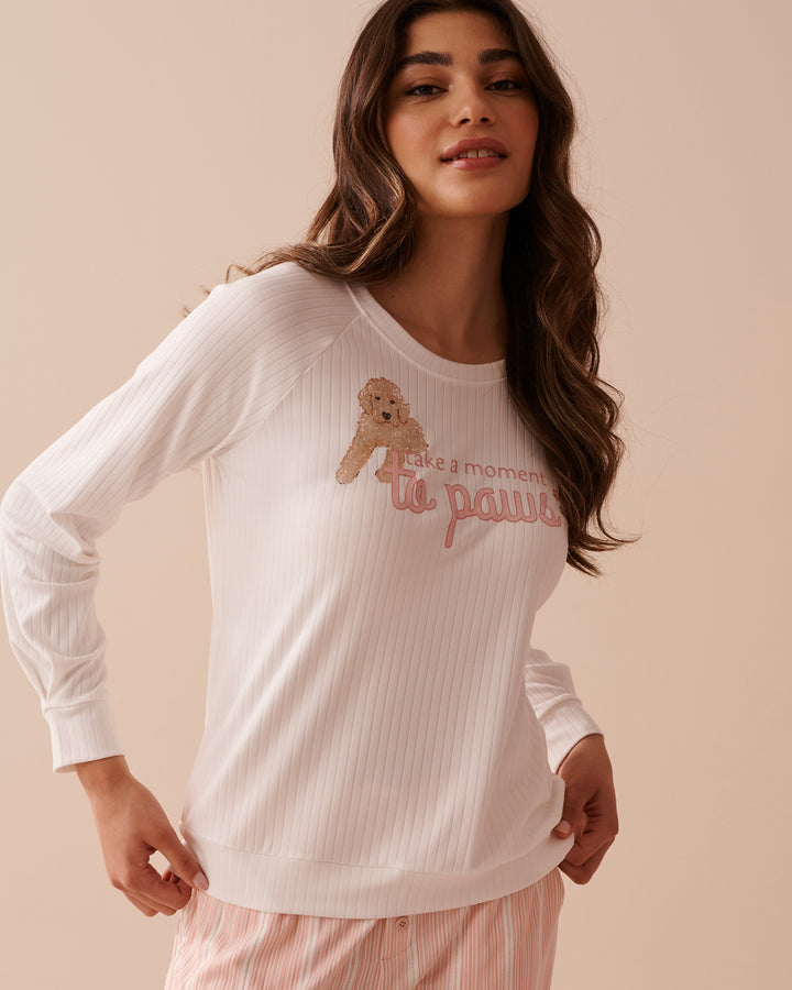 Dog Print Ribbed Jersey Long Sleeve Shirt - Oil Green