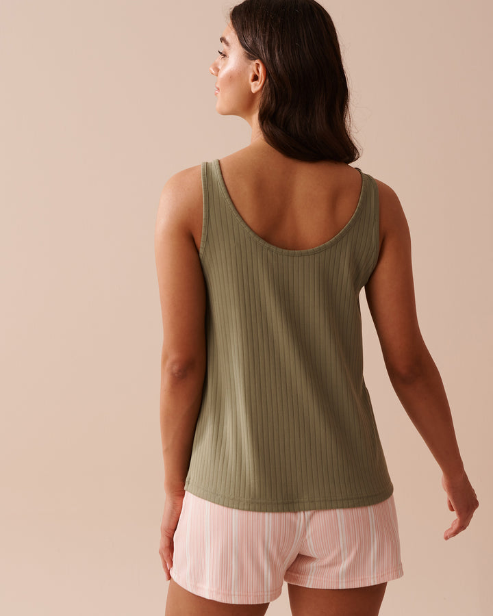 Sheep Print Ribbed Jersey Cami - Oil Green