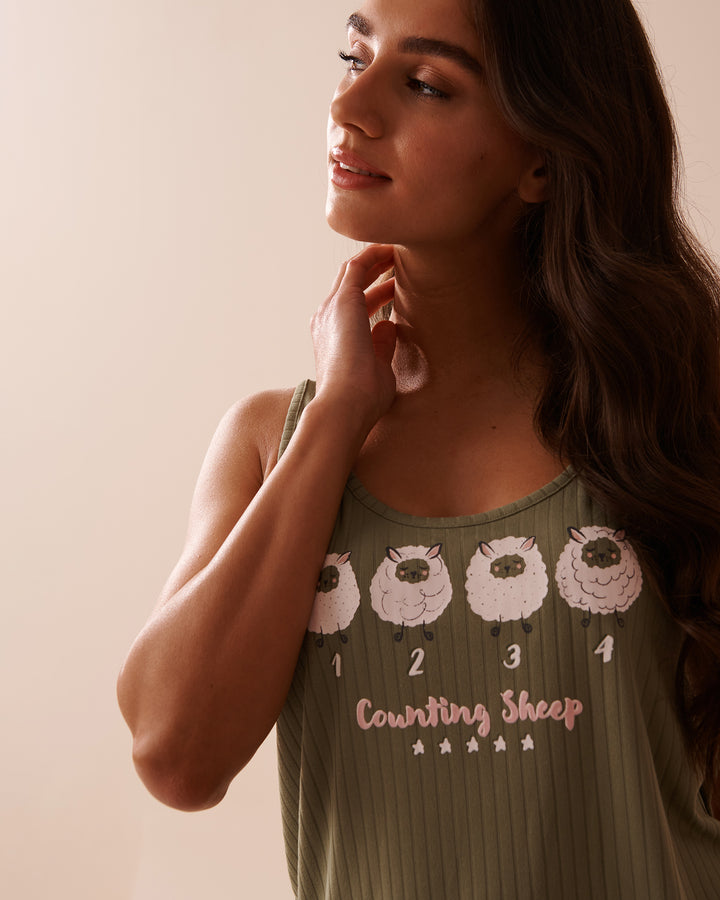 Sheep Print Ribbed Jersey Cami - Peachskin