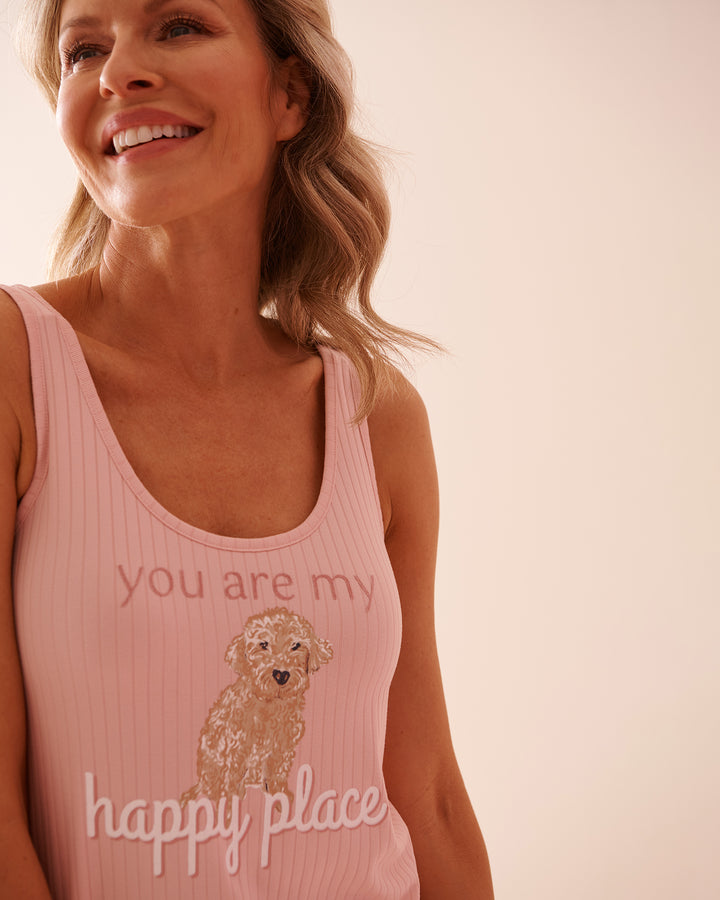 Sheep Print Ribbed Jersey Cami - Oil Green