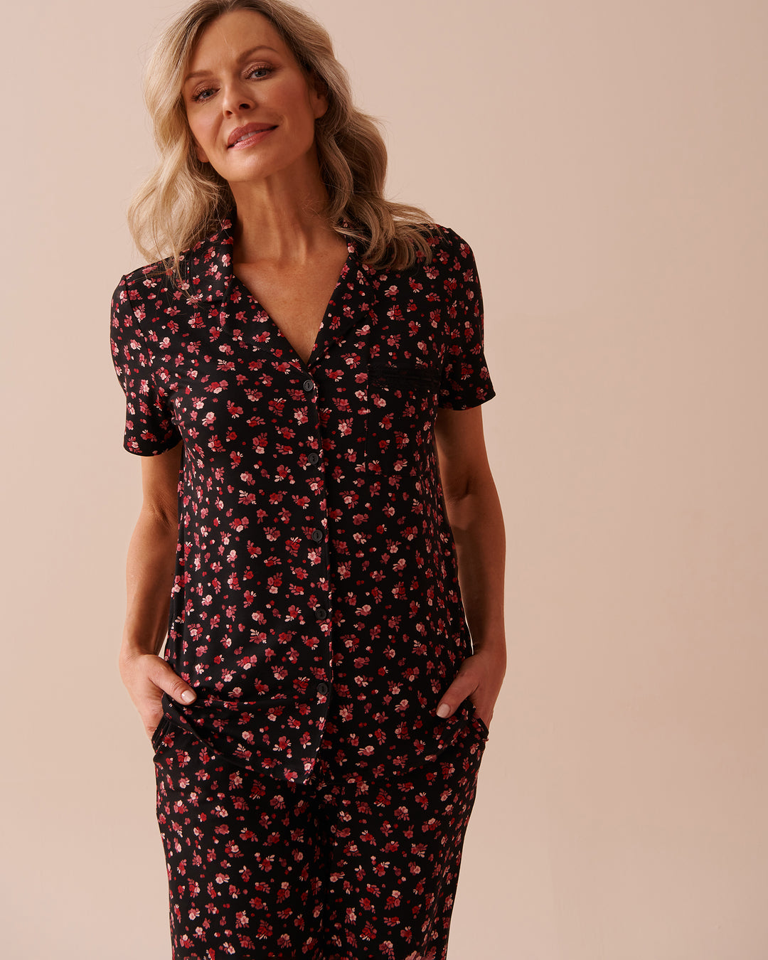 Ditsy Rose Super Soft Button-down Shirt - Black Beauty Ditsy