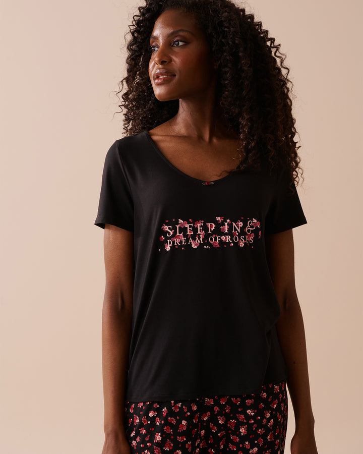Ditsy Rose Super Soft T-shirt - Black Beauty