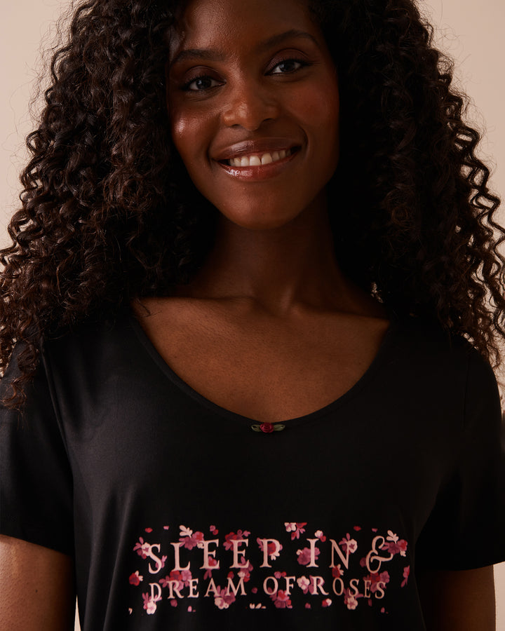 Ditsy Rose Super Soft T-shirt - Black Beauty