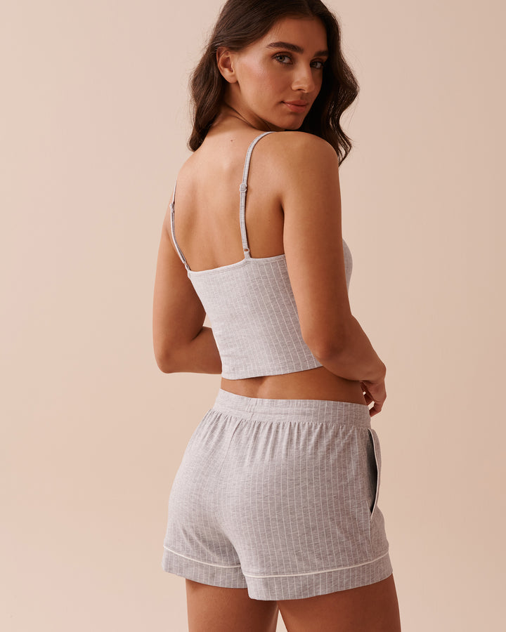 Cotton Crop Cami - Comfy Grey Mix Pin Stripe