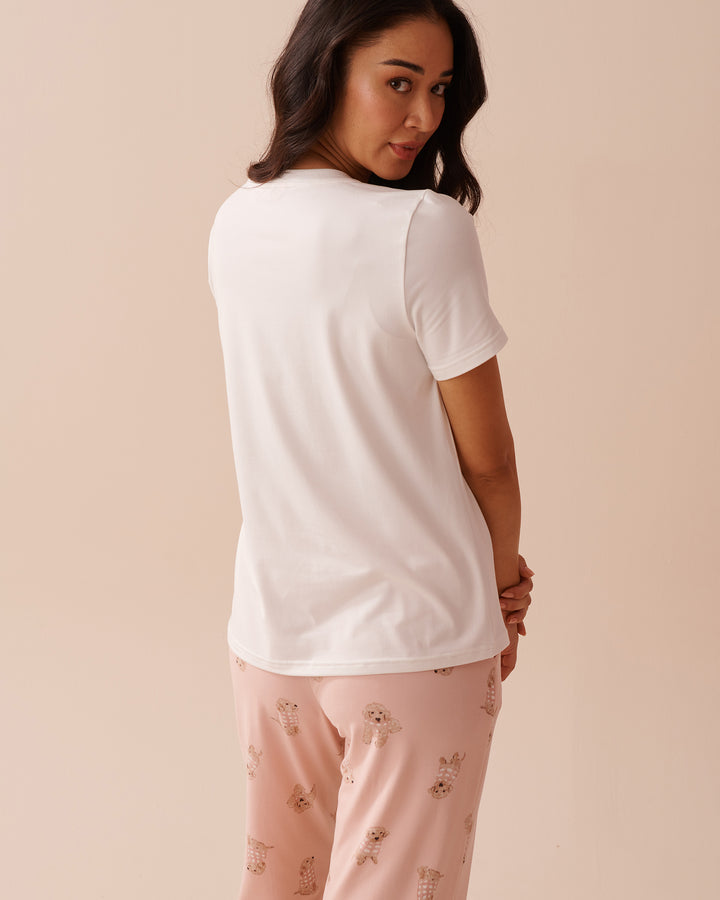 Dog Print Super Soft T-shirt - Snow White
