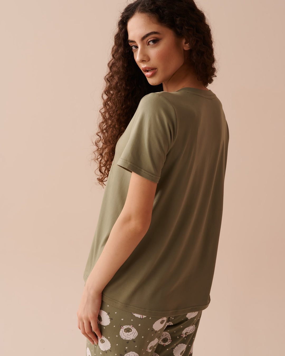 Dog Print Super Soft T-shirt - Oil Green