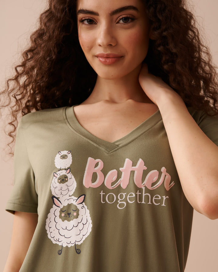 Dog Print Super Soft T-shirt - Oil Green