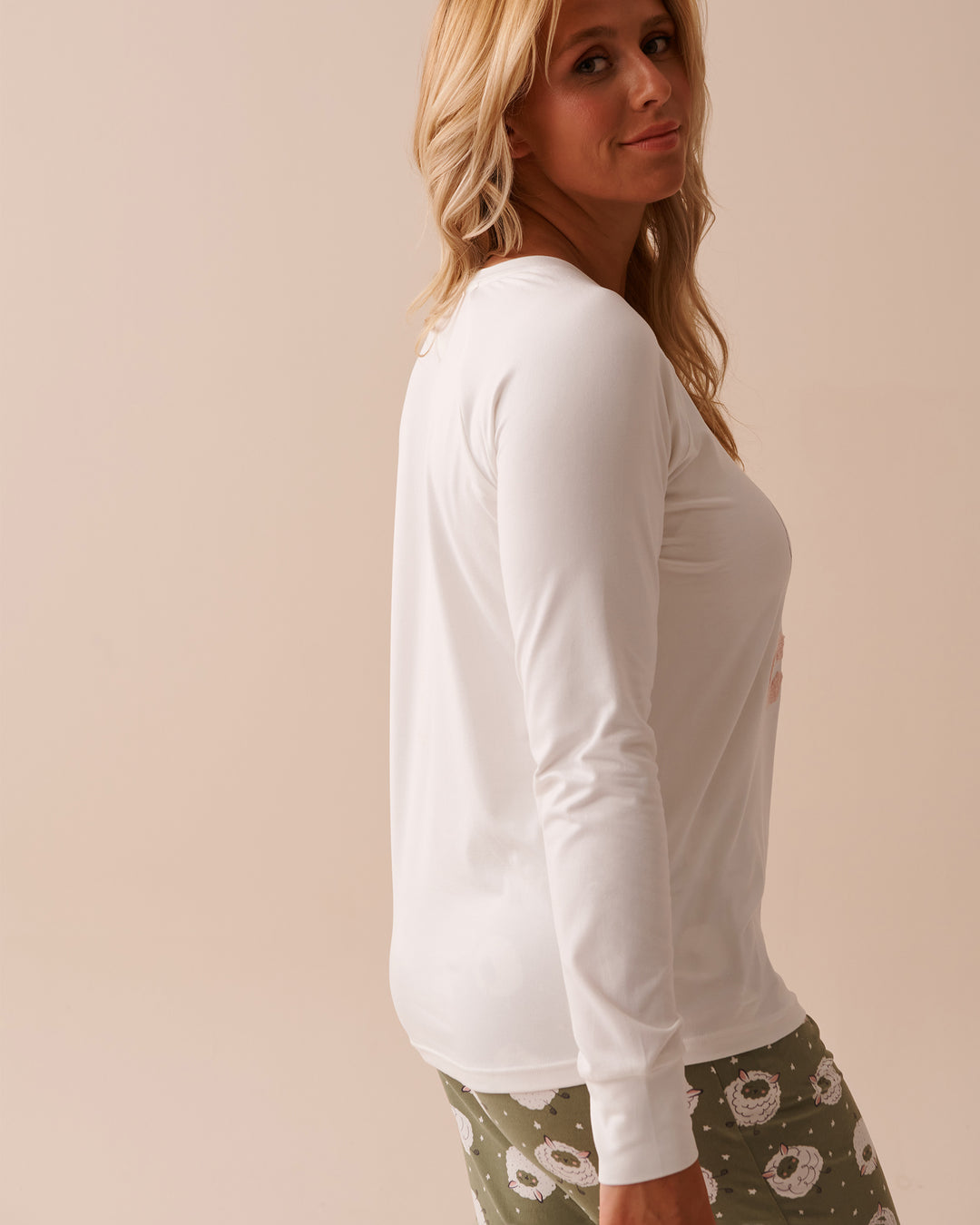Dog Print Super Soft Long Sleeve Shirt - Snow White