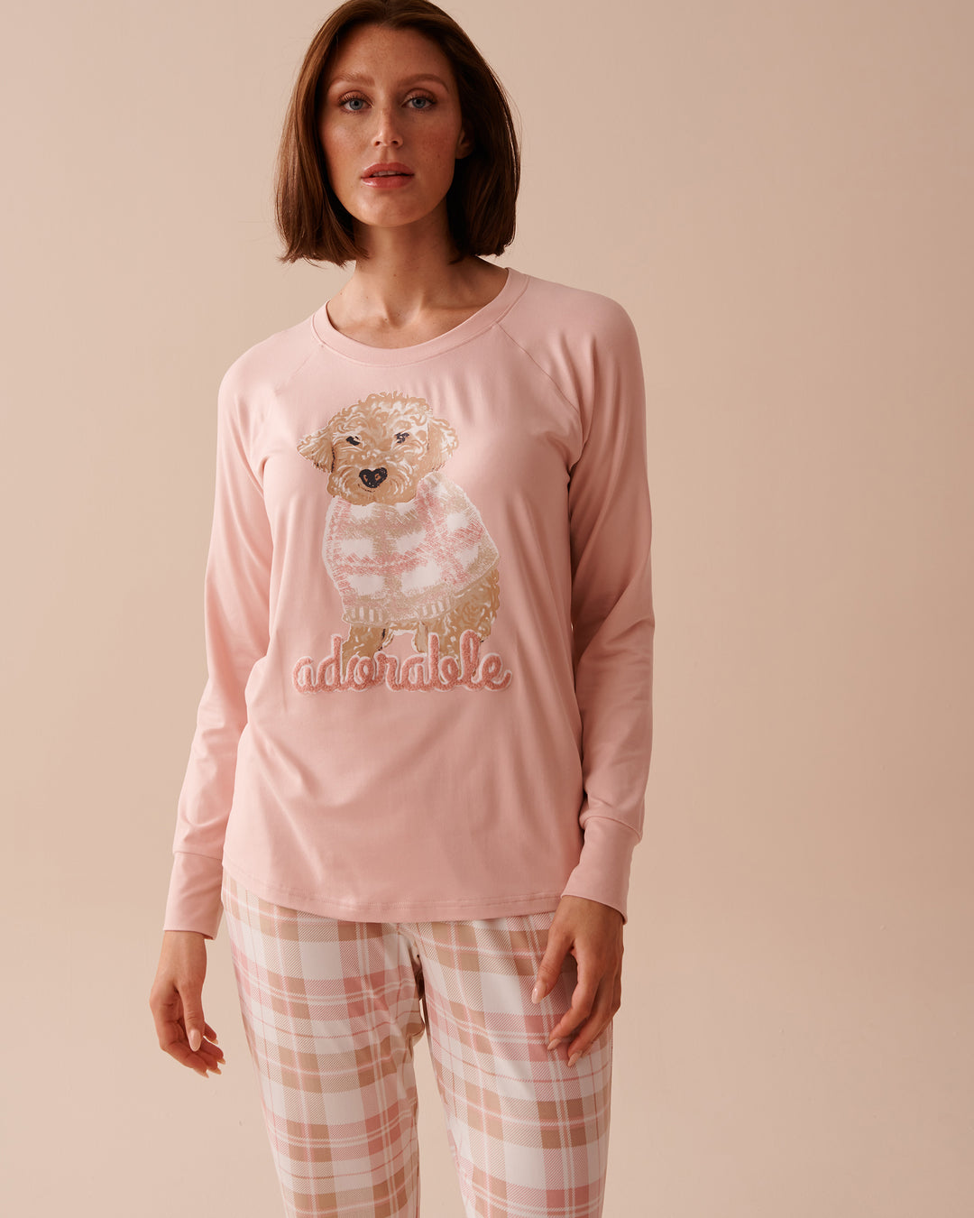 Dog Print Super Soft Long Sleeve Shirt - Peachskin