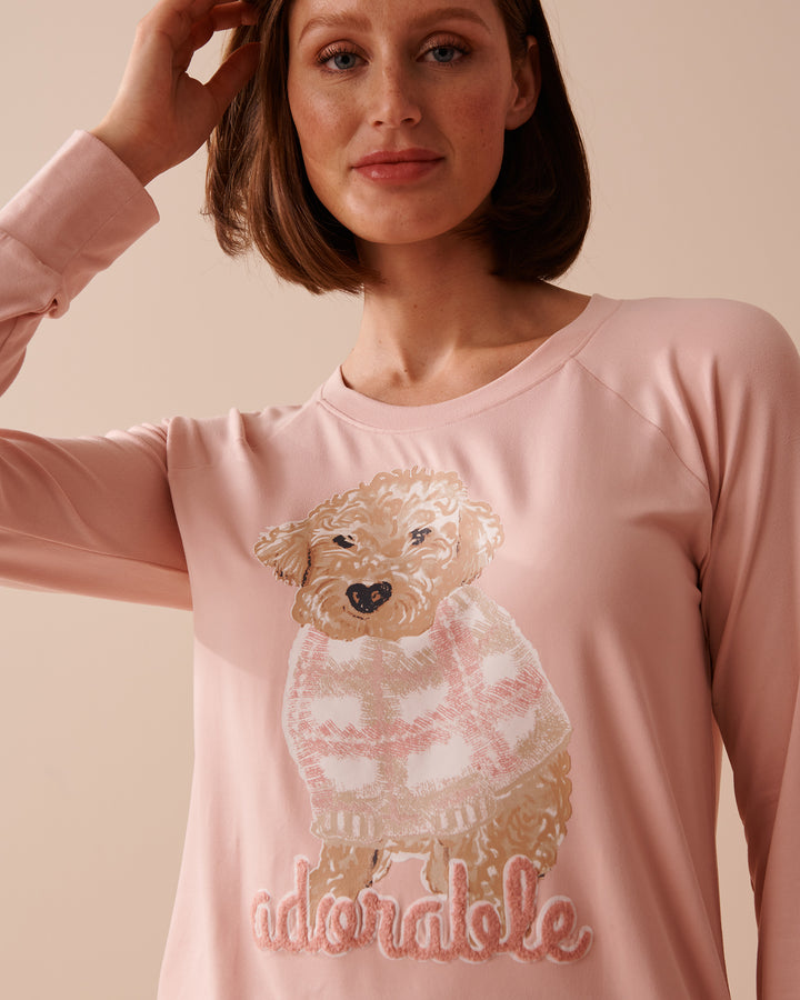 Dog Print Super Soft Long Sleeve Shirt - Snow White