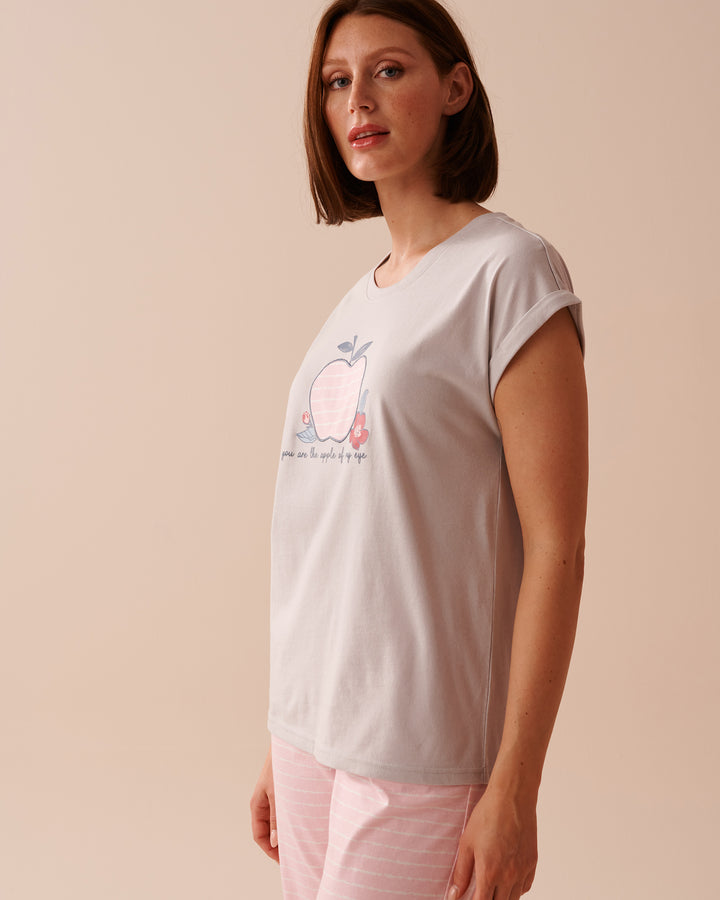 Apple Print Cotton Crew Neck T-shirt - Microchip