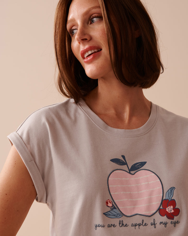 Apple Print Cotton Crew Neck T-shirt - Microchip