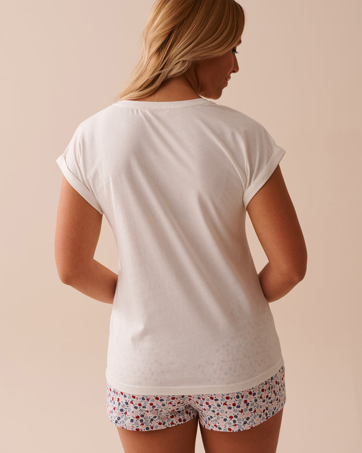 Apple Print Cotton Crew Neck T-shirt - Microchip