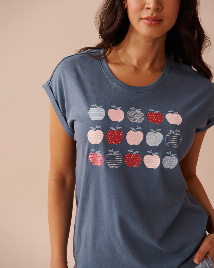 Apple Print Cotton Crew Neck T-shirt - Microchip