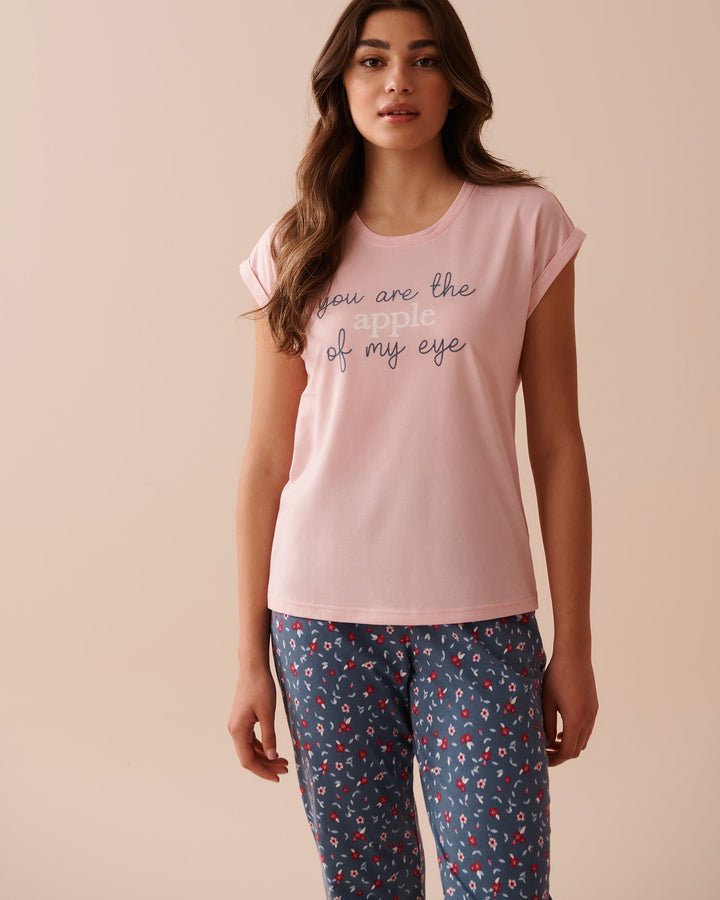 Apple Print Cotton Crew Neck T-shirt - Microchip
